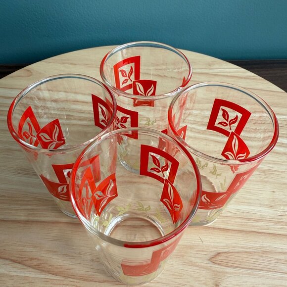 Federal Glass Co Set Juice Pitcher and Glasses Art Deco Red Yellow Mid Century - Picture 11 of 16